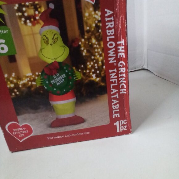 Gemmy The Grinch Airblown Inflatable 5.5 Ft Holding Wreath Christmas - Picture 4 of 11